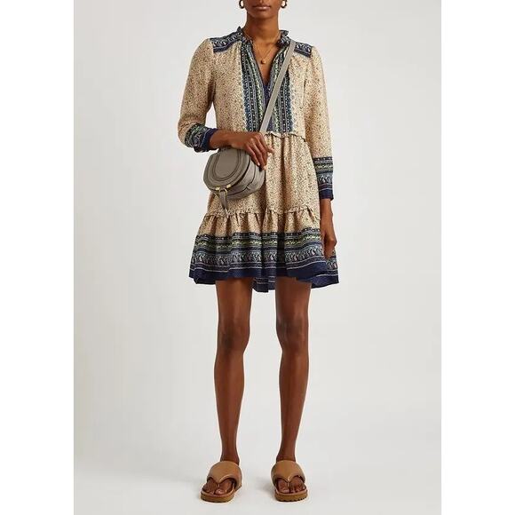 Veronica Beard Dresses & Skirts - Veronica‎ Beard Lumi Dress Size 2 Silk Cream Beige Blue Floral Ruffles Chic Sexy